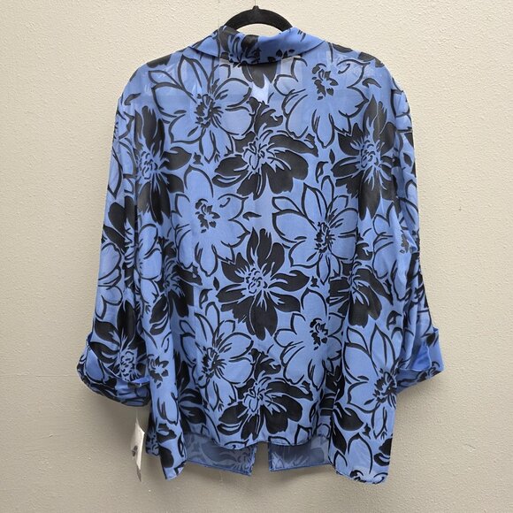 Alex Evenings Jacket Womens 3X Blue Black Floral Sheer Open Front Plus Size - Picture 4 of 10